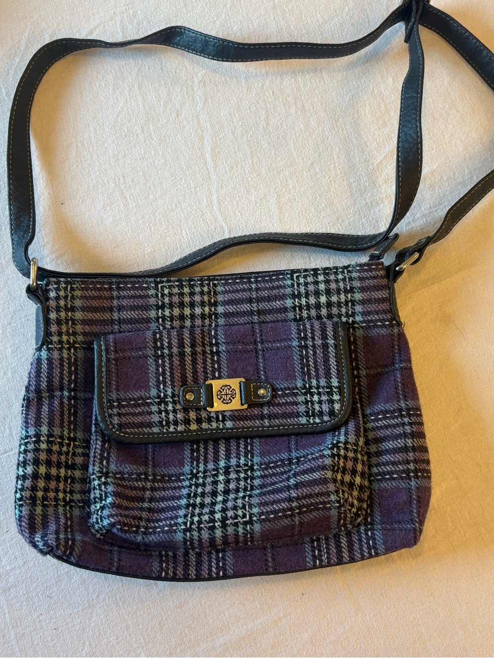 Plaid Purple Crossbody Bag with silver design y2k style